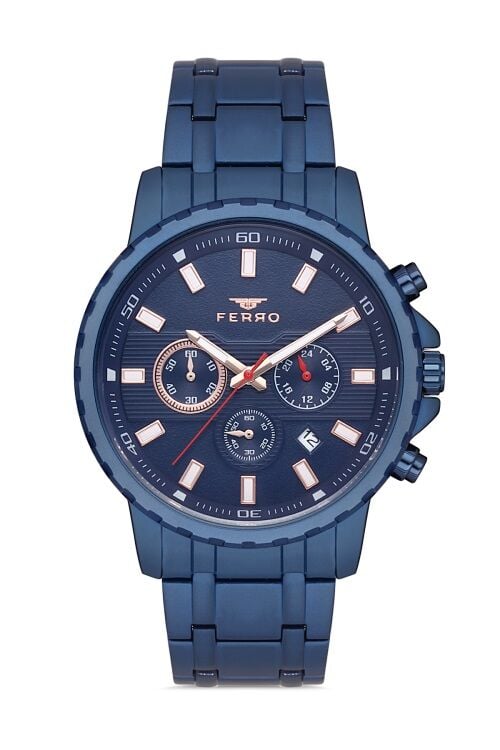 Ferro Lacivert Çelik Kordon Erkek Kol Saati FM11167A-H Fonksiyonları Aktif 3ATM SuGeçirmez