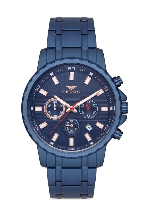 Ferro Lacivert Çelik Kordon Erkek Kol Saati FM11167A-H Fonksiyonları Aktif 3ATM SuGeçirmez