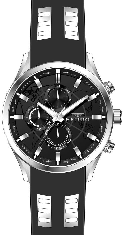 Ferro Siyah Silikon Kordon Erkek Kol Saati FM31354D-J2 Tüm Fonksiyonları Aktif 3 ATM Su Geçirmez