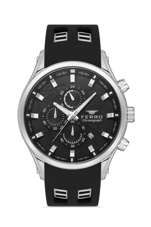 Ferro Siyah Silikon Kordon Erkek Kol Saati FM31354D-J2 Tüm Fonksiyonları Aktif 3 ATM Su Geçirmez