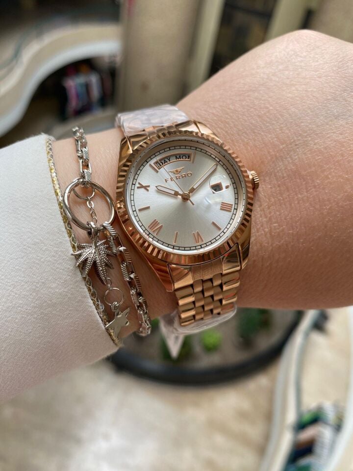 Ferro F21131A-C Quartz Çelik Rose 35 mm Kadın Kol Saati+Bileklik