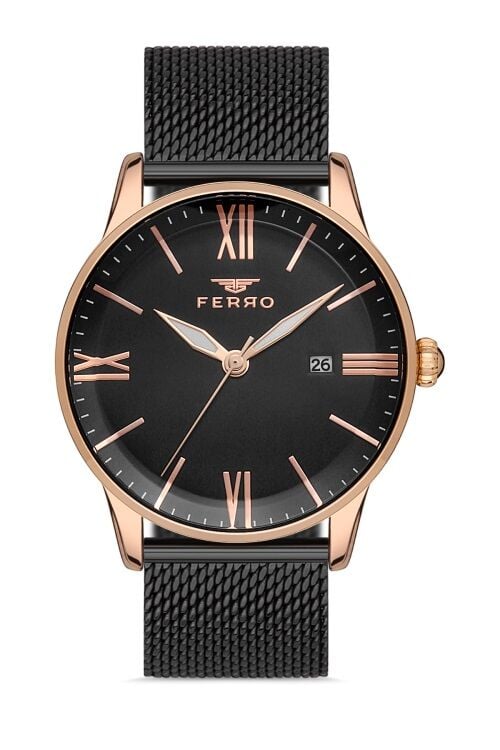 Ferro 43 mm Siyah Hasır Kordon Erkek Kol Saati F11182C-R F11182C-R