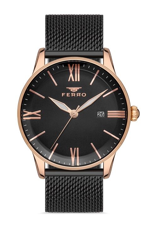 Ferro 43 mm Siyah Hasır Kordon Erkek Kol Saati F11182C-R F11182C-R