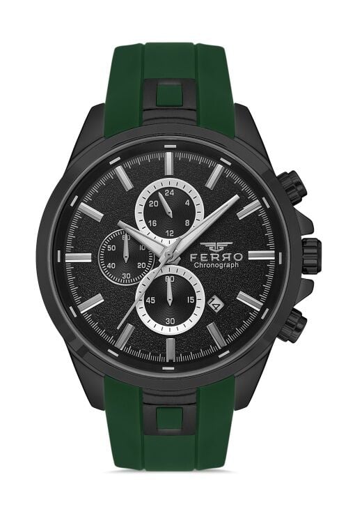 Ferro Yeşil Silikon Kordon Erkek Kol Saati FM31380D-ZF2 Tüm Fonksiyonlar Aktif 3 ATM Su Geçirmez