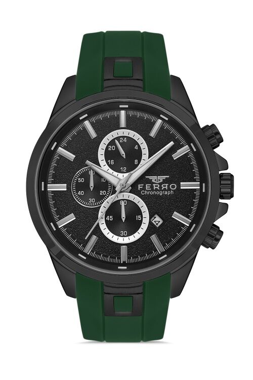 Ferro Yeşil Silikon Kordon Erkek Kol Saati FM31380D-ZF2 Tüm Fonksiyonlar Aktif 3 ATM Su Geçirmez