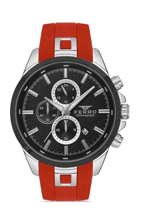 Ferro Kırmızı Silikon Kordon Erkek Kol Saati FM31380D-J2 Tüm Fonksiyonlar Aktif 3 ATM Su Geçirmez