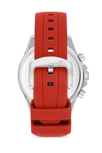 Ferro Kırmızı Silikon Kordon Erkek Kol Saati FM31380D-J2 Tüm Fonksiyonlar Aktif 3 ATM Su Geçirmez