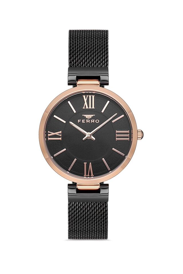 Ferro F21155C-R Quartz Çelik Hasır Siyah 33 mm Kadın Kol Saati
