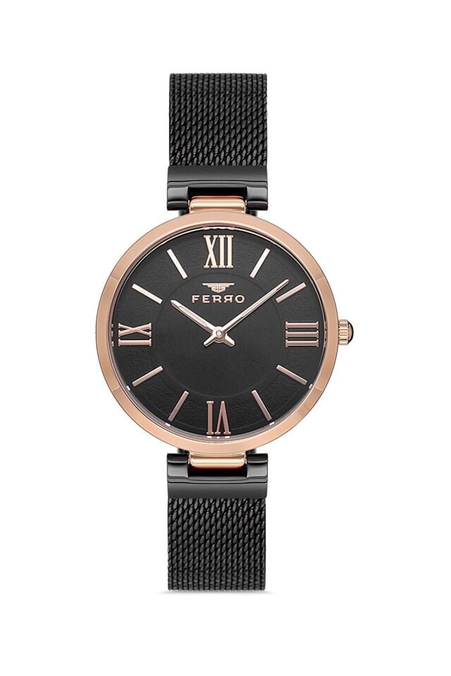 Ferro F21155C-R Quartz Çelik Hasır Siyah 33 mm Kadın Kol Saati