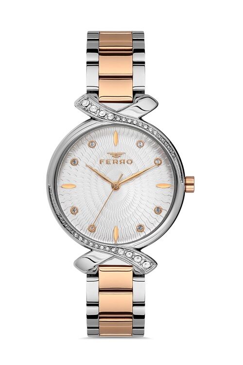 Ferro 33 mm Rose ve Gümüş Çelik Kordon Kadın Kol Saati FL21254A-E FL21254A-E