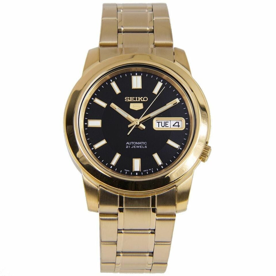 Seiko 5 SNKK22K1 Otomatik Çelik Altın Sarısı Siyah Kadran 39 mm Erkek Kol Saati