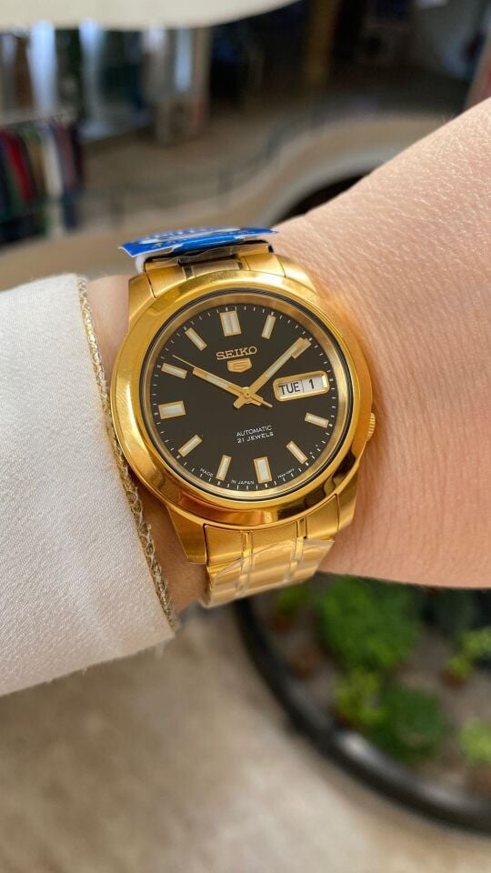 Seiko 5 SNKK22K1 Otomatik Çelik Altın Sarısı Siyah Kadran 39 mm Erkek Kol Saati