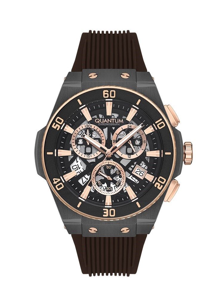 Quantum PWG1129.042 Quartz Kronograflı Silikon Kahverengi 47 mm Erkek Kol Saati