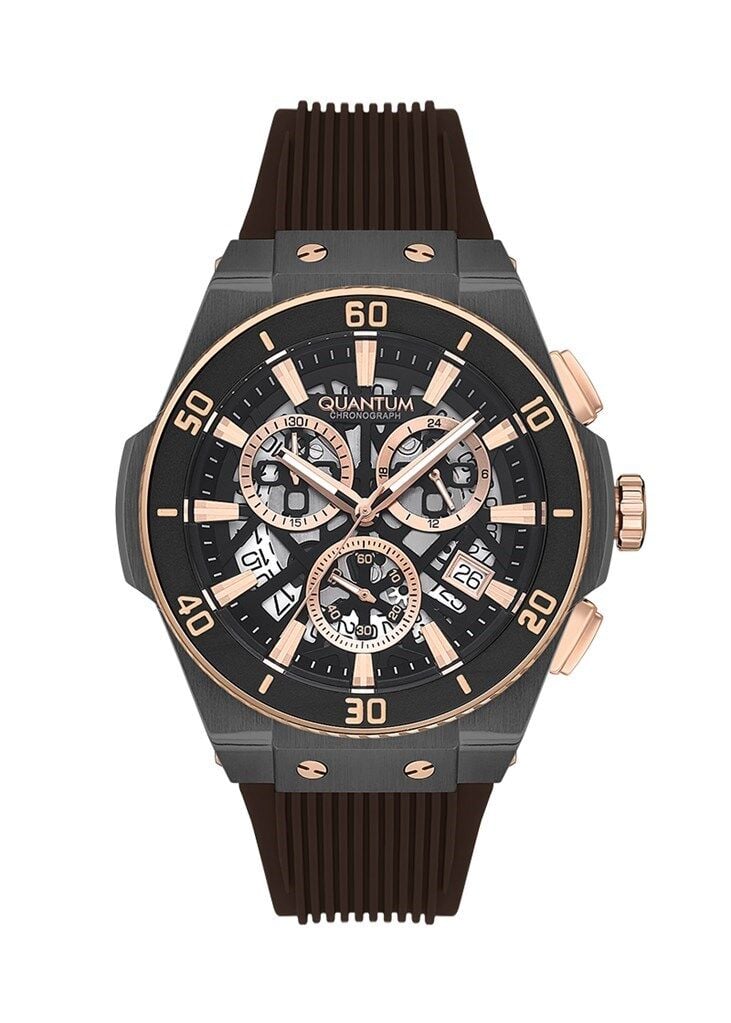 Quantum PWG1129.042 Quartz Kronograflı Silikon Kahverengi 47 mm Erkek Kol Saati