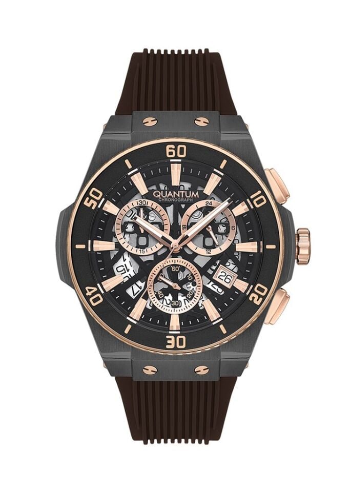 Quantum PWG1129.042 Quartz Kronograflı Silikon Kahverengi 47 mm Erkek Kol Saati