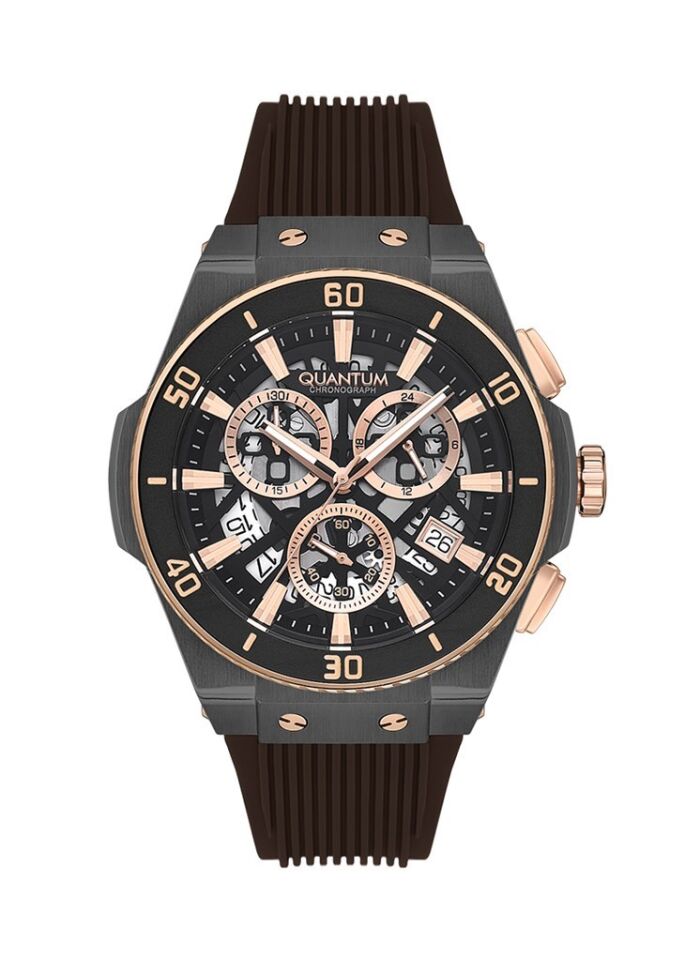 Quantum PWG1129.042 Quartz Kronograflı Silikon Kahverengi 47 mm Erkek Kol Saati