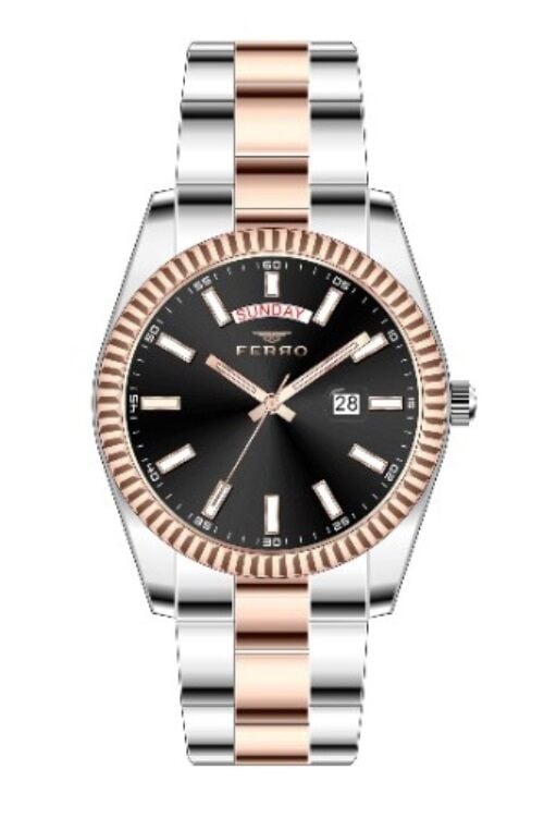 Ferro Rose ve Gümüş Çelik Kordon Erkek Kol Saati F11211A-E2 F11211A-E2