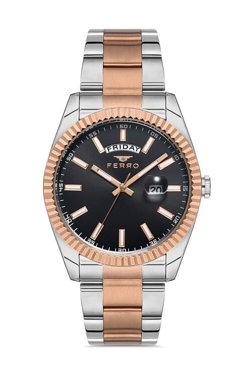 Ferro Rose ve Gümüş Çelik Kordon Erkek Kol Saati F11211A-E2 F11211A-E2