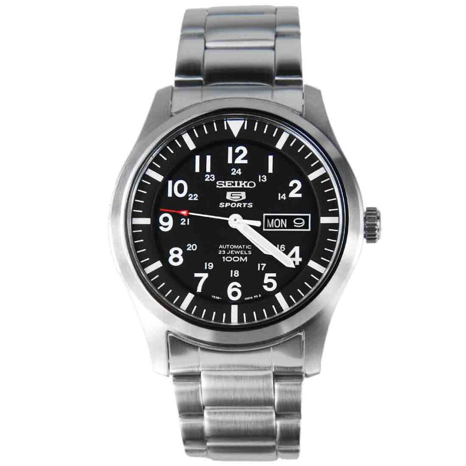 Seiko 5 SNZG13K1 Otomatik Çelik Gri Siyah Kadran 10 ATM 42 mm Nato Kordon Hediyeli Erkek Kol Saati