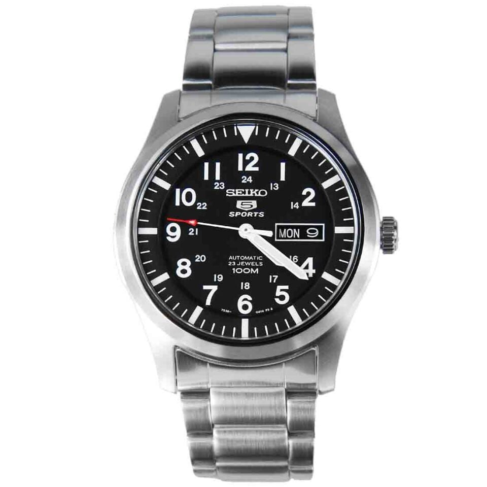 Seiko 5 SNZG13K1 Otomatik Çelik Gri Siyah Kadran 10 ATM 42 mm Nato Kordon Hediyeli Erkek Kol Saati