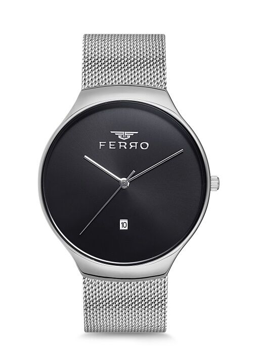 Ferro Gümüş Hasır Kordon Erkek Kol Saati F1989C-941-A2 3ATM SuGeçirmez 2 Yıl Garantili HediyePaketli