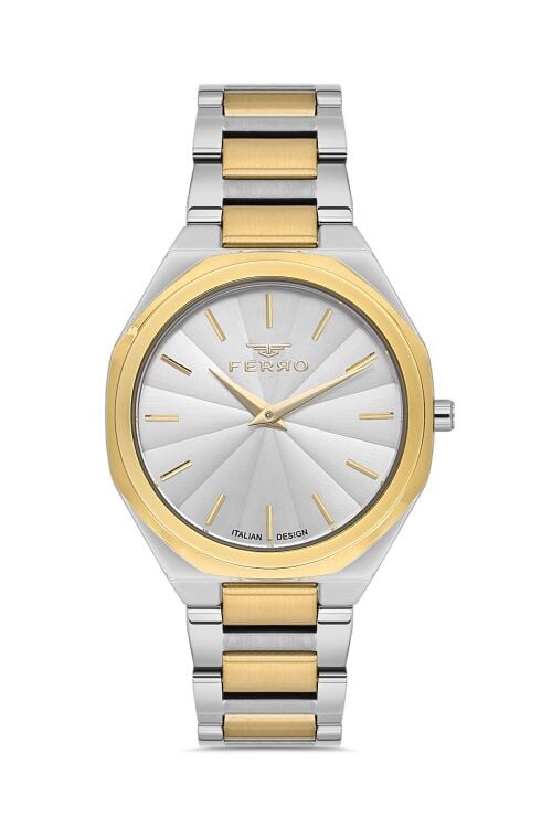 Ferro Sarı ve Gümüş Çelik Kordon Kadın Kol Saati FL21470AWT-D 3ATM Su Geçirmez 2 Yıl Garantili