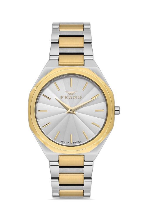 Ferro Sarı ve Gümüş Çelik Kordon Kadın Kol Saati FL21470AWT-D 3ATM Su Geçirmez 2 Yıl Garantili