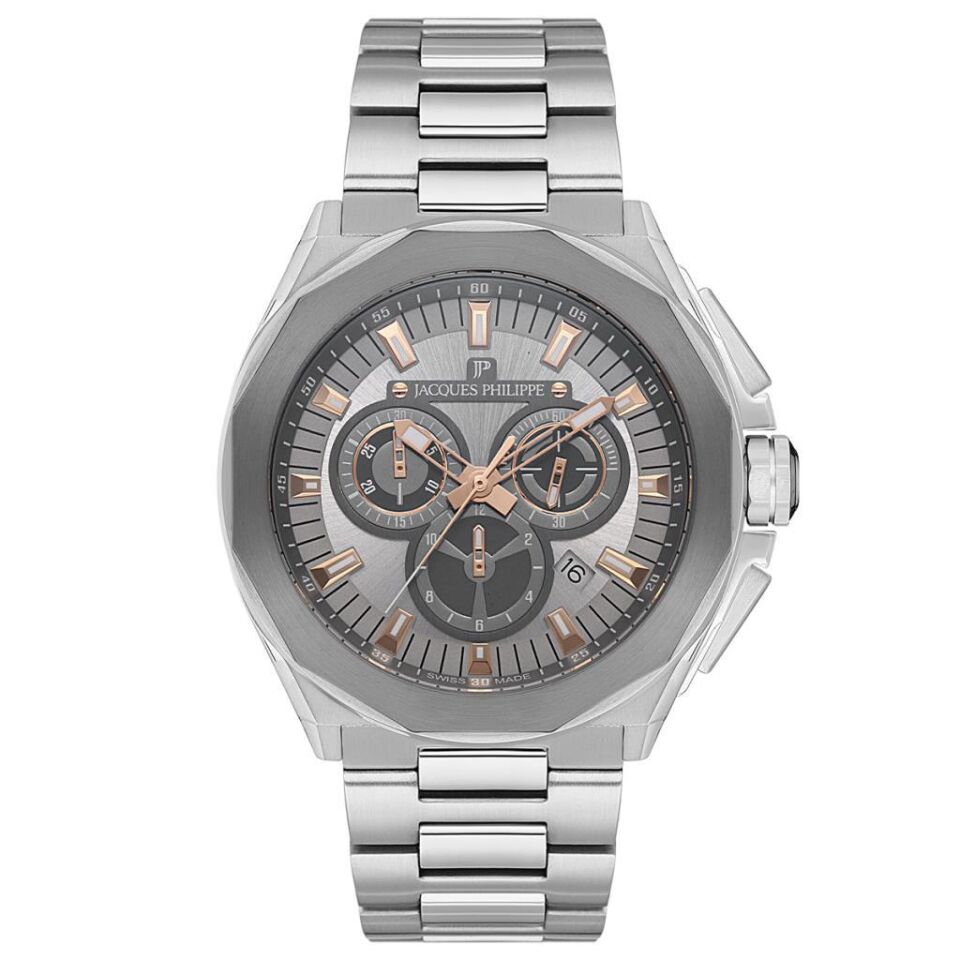 Jacques Philippe JPQGC301346 Swiss Made Quartz Çelik Gri Safir Cam 10 ATM 45 mm Erkek Kol Saati