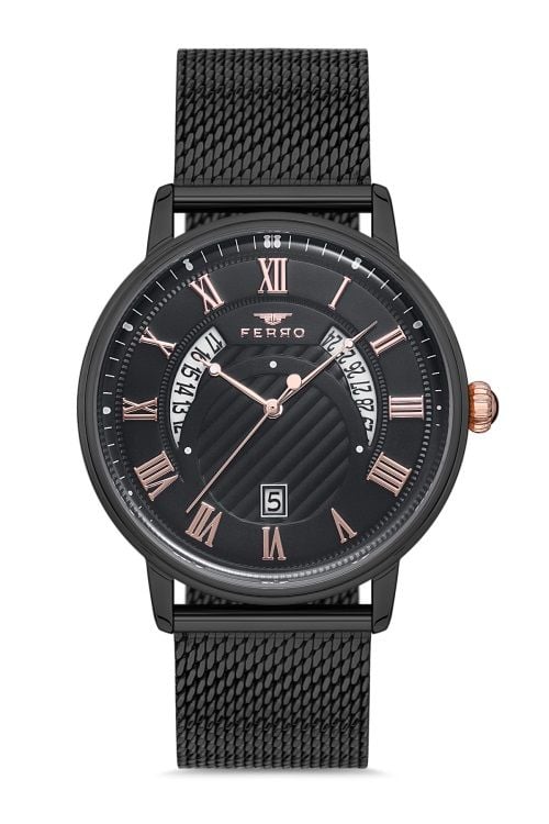 Ferro 44 mm Siyah Hasır Kordon Erkek Kol Saati F11050C-1117-G F11050C-1117-G