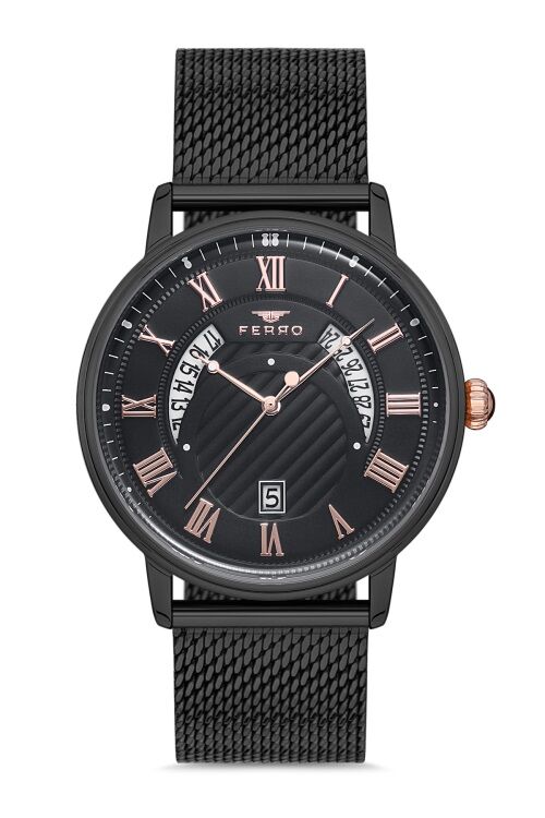 Ferro 44 mm Siyah Hasır Kordon Erkek Kol Saati F11050C-1117-G F11050C-1117-G