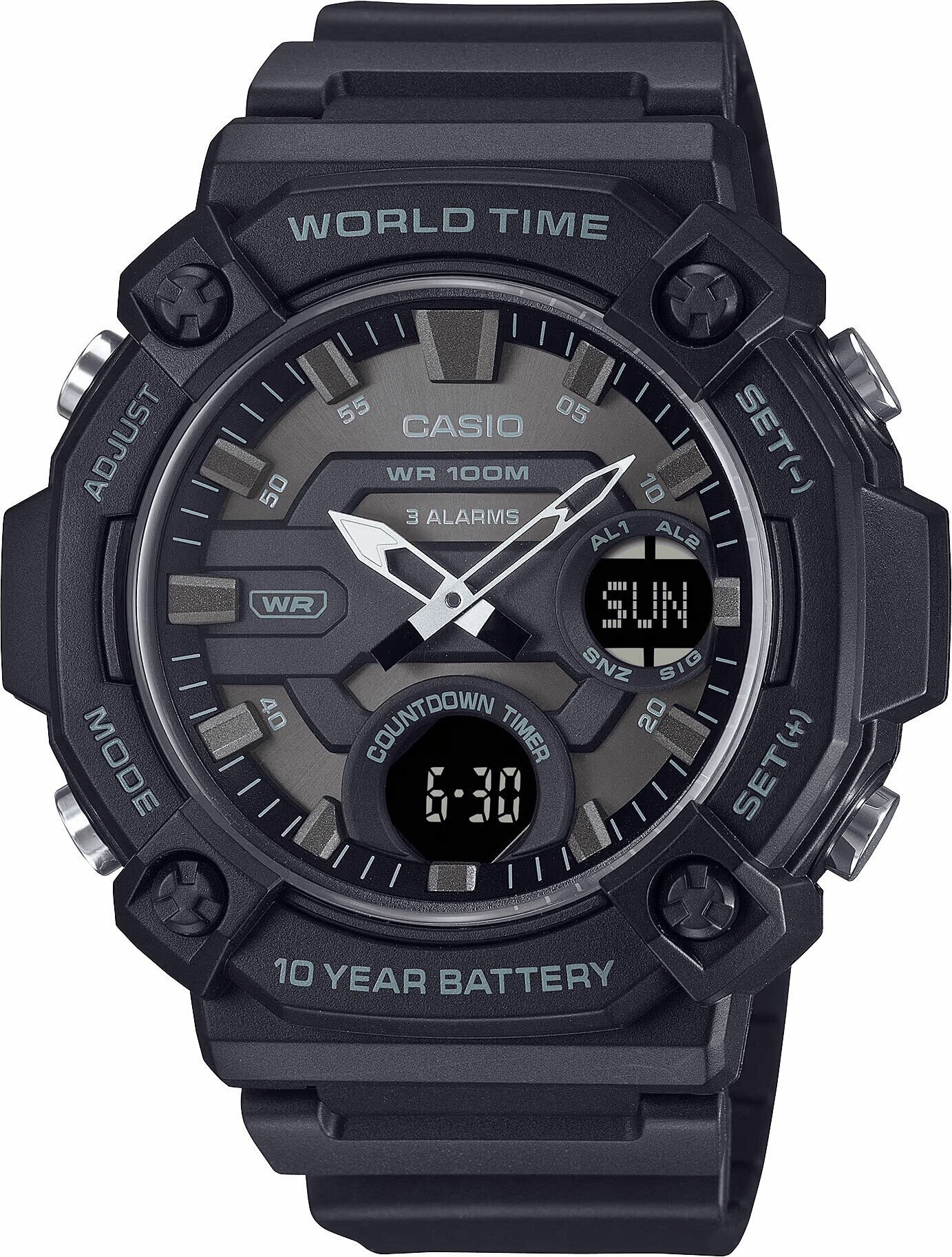 Casio AEQ-120W-1BVDF Quartz Analog/Dijital Silikon Siyah 10 ATM 52 mm Erkek Kol Saati