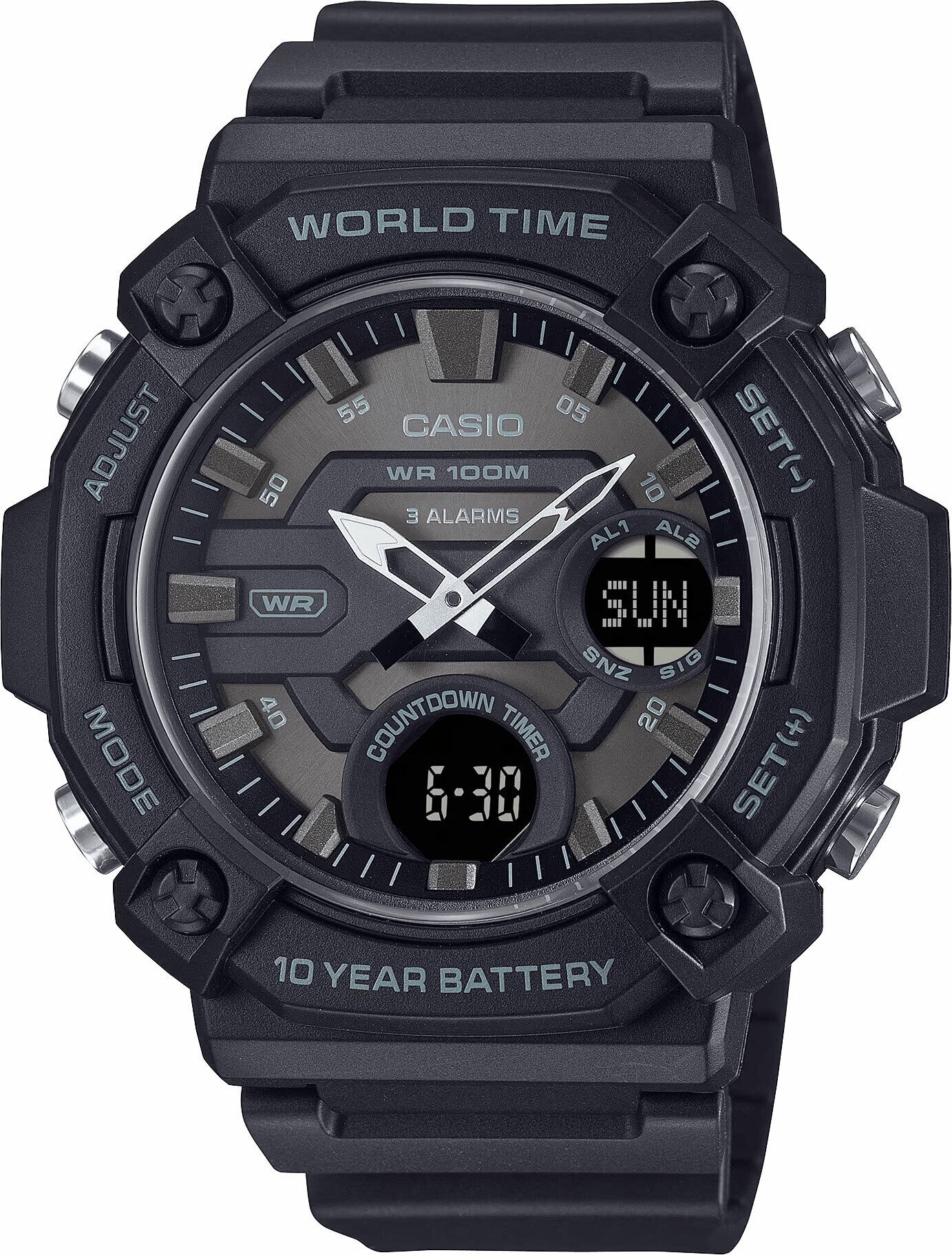 Casio AEQ-120W-1BVDF Quartz Analog/Dijital Silikon Siyah 10 ATM 52 mm Erkek Kol Saati