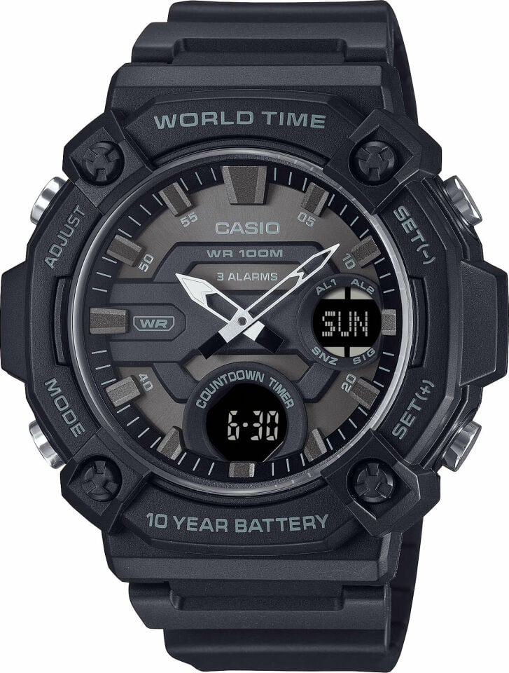 Casio AEQ-120W-1BVDF Quartz Analog/Dijital Silikon Siyah 10 ATM 52 mm Erkek Kol Saati