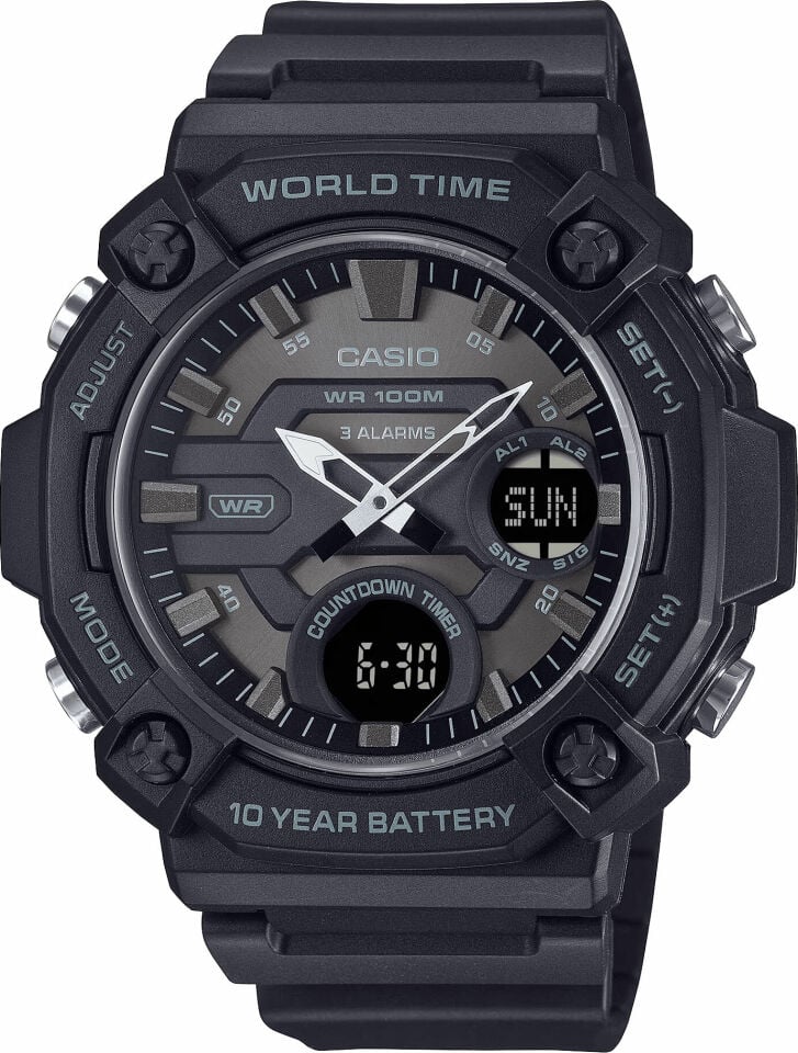 Casio AEQ-120W-1BVDF Quartz Analog/Dijital Silikon Siyah 10 ATM 52 mm Erkek Kol Saati