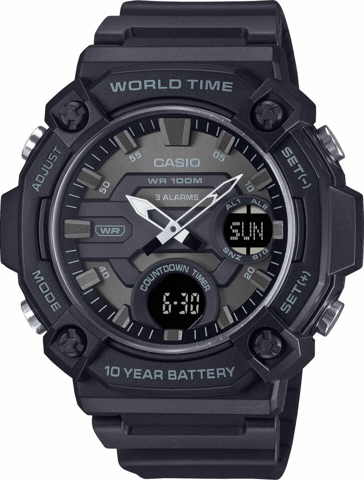 Casio AEQ-120W-1BVDF Quartz Analog/Dijital Silikon Siyah 10 ATM 52 mm Erkek Kol Saati