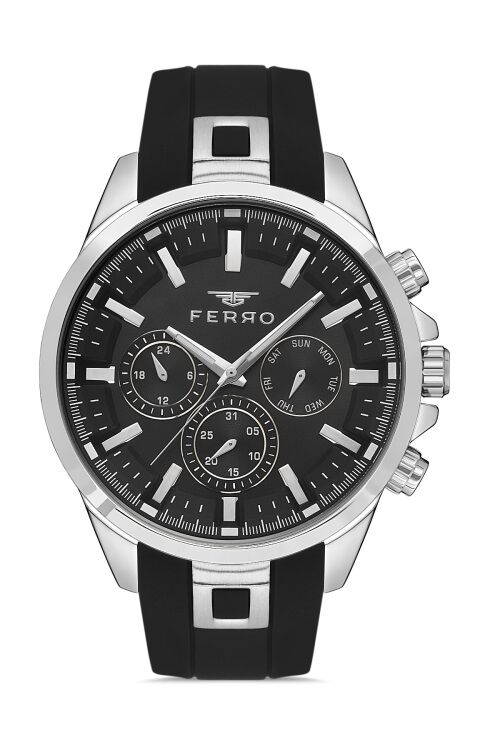 Ferro FM11379DWT-J Quartz Çelik Silikon Siyah 46 mm Erkek Kol Saati