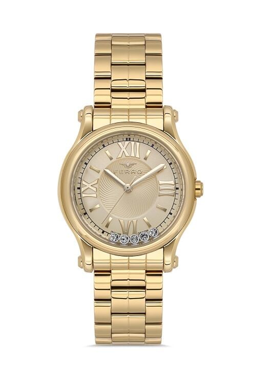 Ferro Sarı Çelik Kordon kadın Kol Saati FL21478AWT-B4 3ATM Su Geçirmez 2 Yıl Garantili HediyePaketli