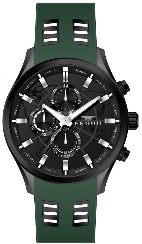 Ferro Yeşil Silikon Kordon Erkek Kol Saati FM31354D-ZG Tüm Fonksiyonları Aktif 3 ATM Su Geçirmez