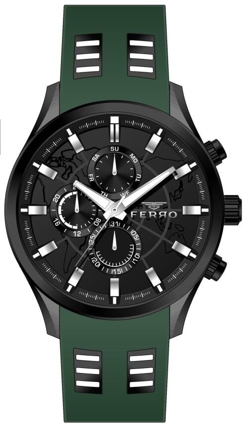 Ferro Yeşil Silikon Kordon Erkek Kol Saati FM31354D-ZG Tüm Fonksiyonları Aktif 3 ATM Su Geçirmez
