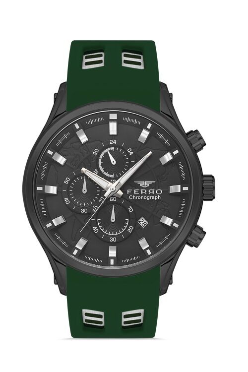 Ferro Yeşil Silikon Kordon Erkek Kol Saati FM31354D-ZG Tüm Fonksiyonları Aktif 3 ATM Su Geçirmez