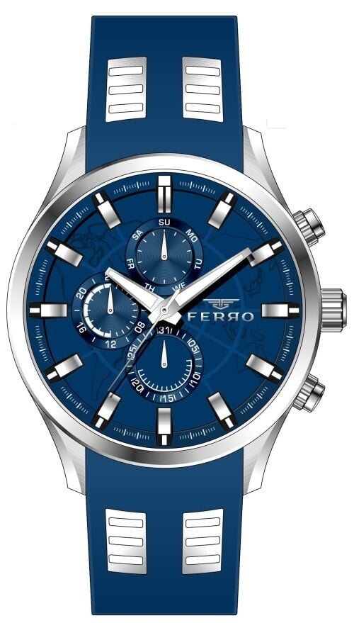 Ferro Lacivert Silikon Kordon Erkek Kol Saati FM31354D-L Tüm Fonksiyonları Aktif 3 ATM Su Geçirmez