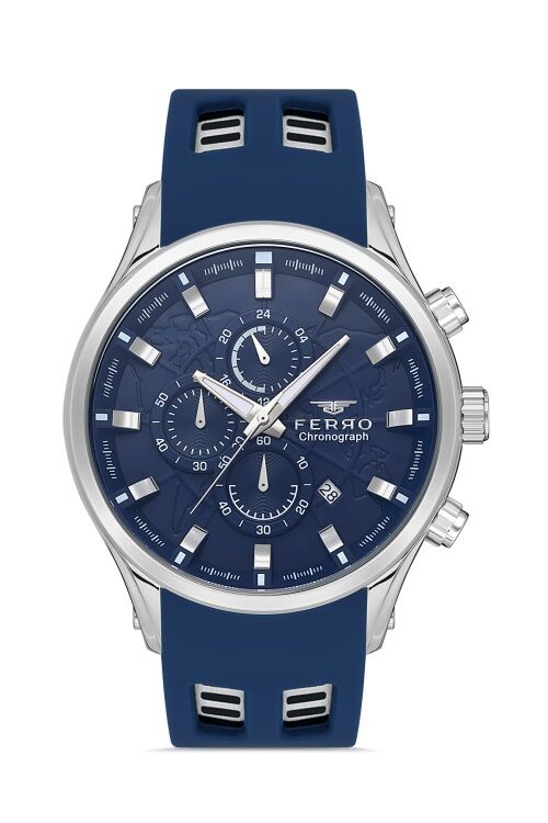 Ferro Lacivert Silikon Kordon Erkek Kol Saati FM31354D-L Tüm Fonksiyonları Aktif 3 ATM Su Geçirmez