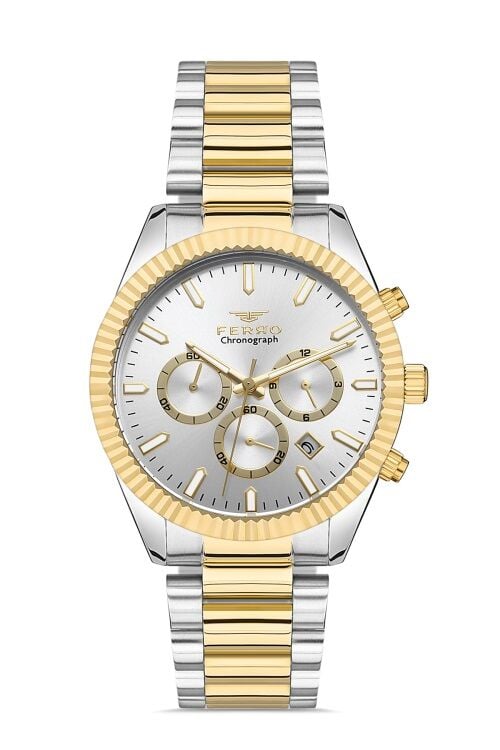 Ferro - FM31289A-D  43 mm Silver-Gold Erkek Kol Saati