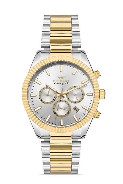 Ferro - FM31289A-D  43 mm Silver-Gold Erkek Kol Saati