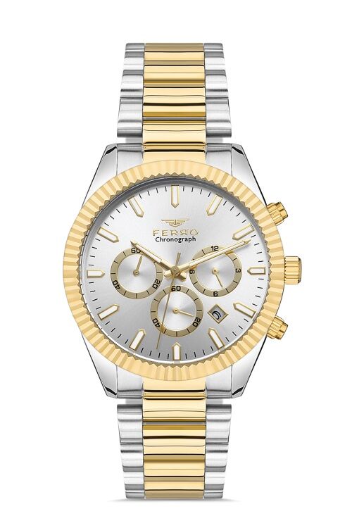 Ferro - FM31289A-D  43 mm Silver-Gold Erkek Kol Saati