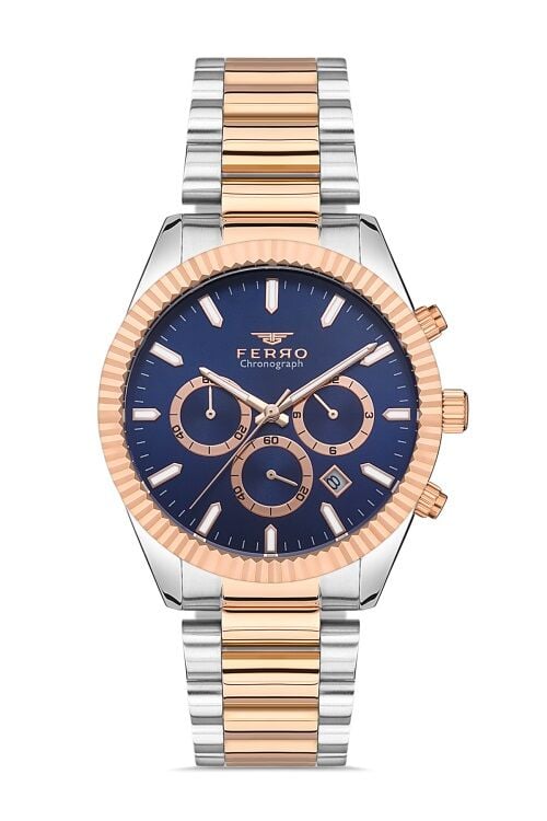Ferro - FM31289A-E3 43 mm Silver/Rose Erkek Kol Saati