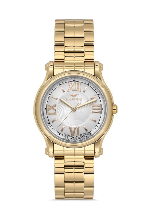Ferro Sarı Çelik Kordon kadın Kol Saati FL21478AWT-B 3ATM Su Geçirmez 2 Yıl Garantili HediyePaketli