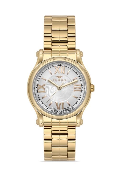 Ferro Sarı Çelik Kordon kadın Kol Saati FL21478AWT-B 3ATM Su Geçirmez 2 Yıl Garantili HediyePaketli