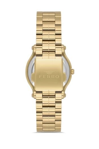 Ferro Sarı Çelik Kordon kadın Kol Saati FL21478AWT-B 3ATM Su Geçirmez 2 Yıl Garantili HediyePaketli
