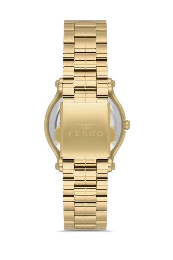 Ferro Sarı Çelik Kordon kadın Kol Saati FL21478AWT-B 3ATM Su Geçirmez 2 Yıl Garantili HediyePaketli